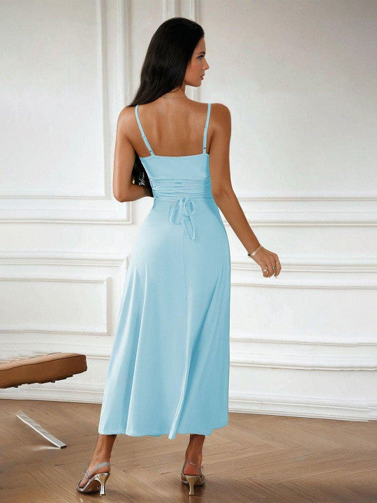 Cerulean Satin Slip Maxi Dress