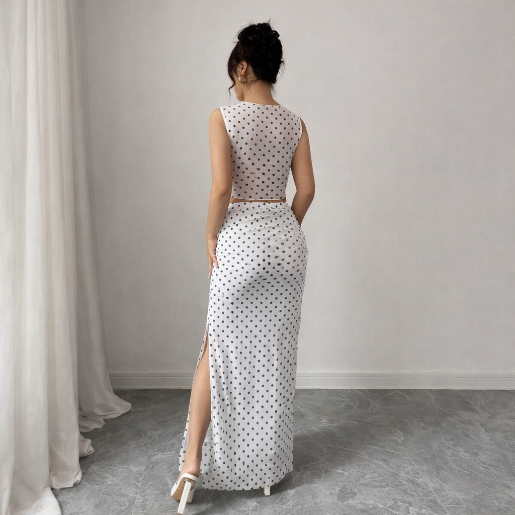 Polka Dot Crop Top & Maxi Skirt Co-Ord Set