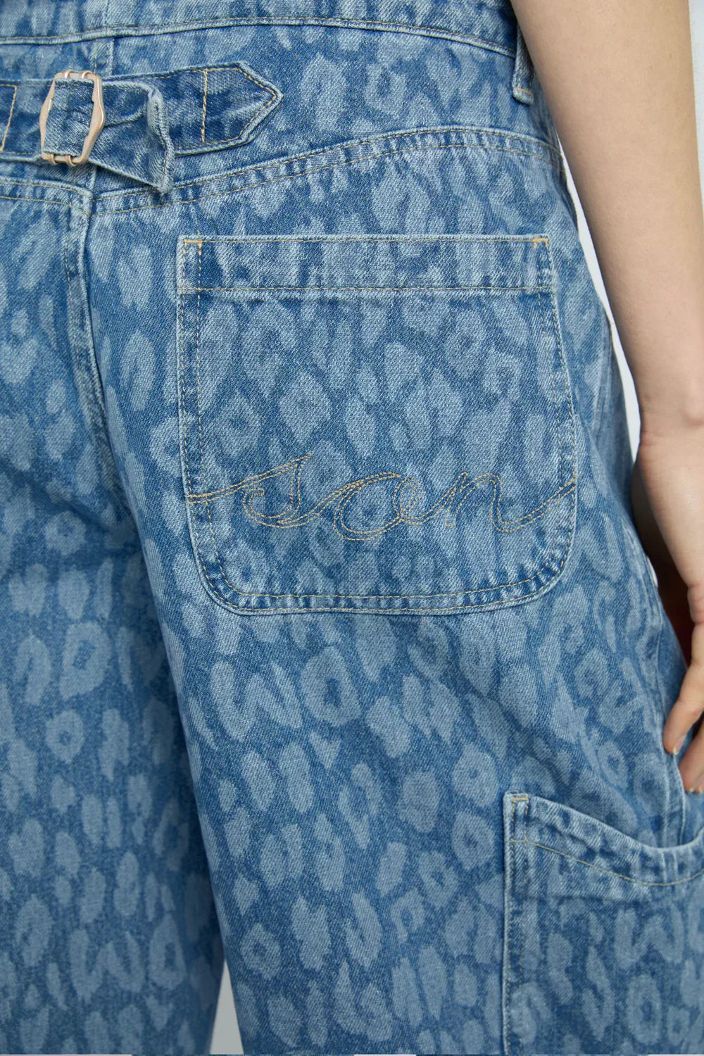Leopard Laser Denim Dress And Pants Co-Ord Set