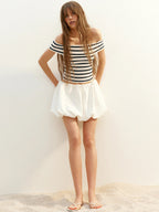 Stripped Cropped Rib-Knit Off-The-Shoulder Top