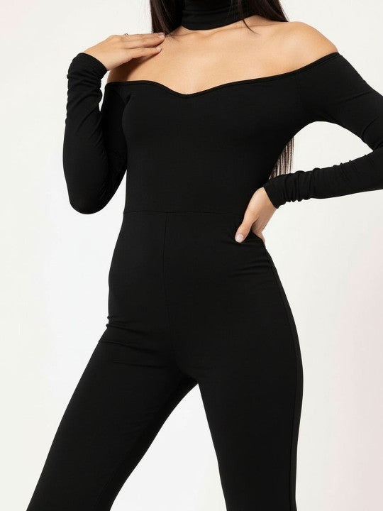 Retro Off-Shoulder Back Jumpsuit