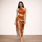 High-Slit Printed Sarong Swimsuit Ensemble