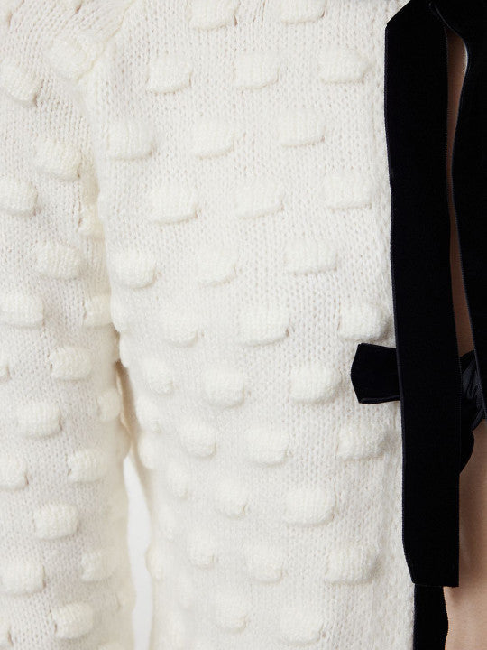 Byrd Black Bow White Short Cardigan