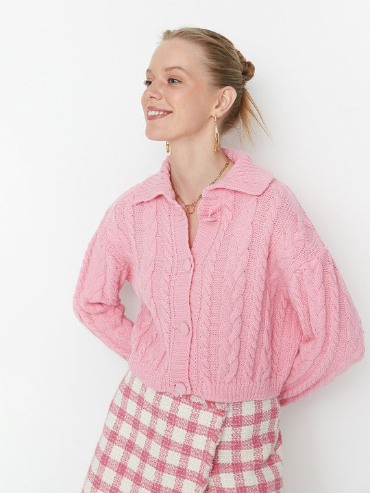 Bayly Pink Cable Knit Cardigan