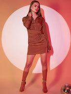 Brown Solid Sheath Shirt Dress