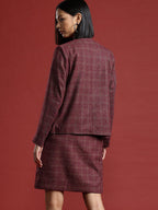Checked Front-Open Blazer & Skirt Set