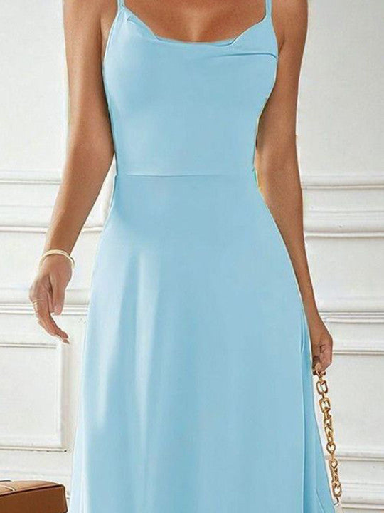 Cerulean Satin Slip Maxi Dress