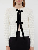 Byrd Black Bow White Short Cardigan
