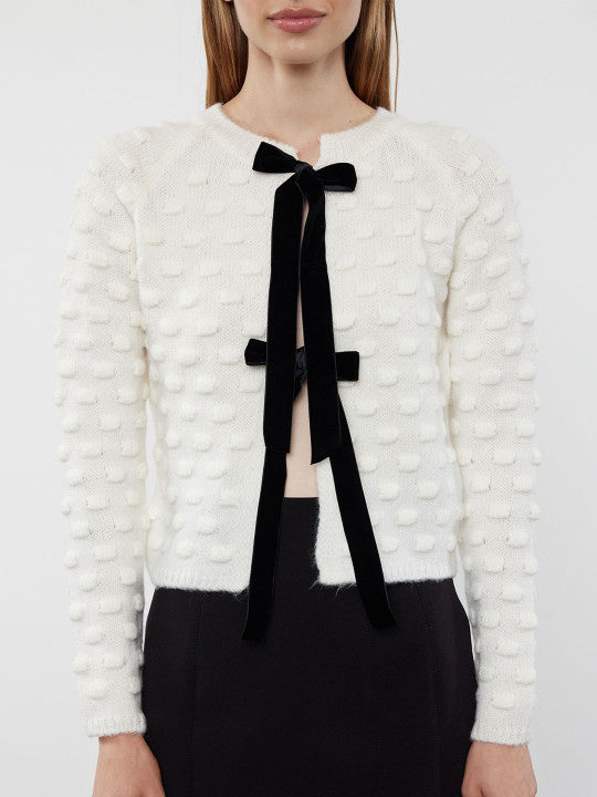 Byrd Black Bow White Short Cardigan