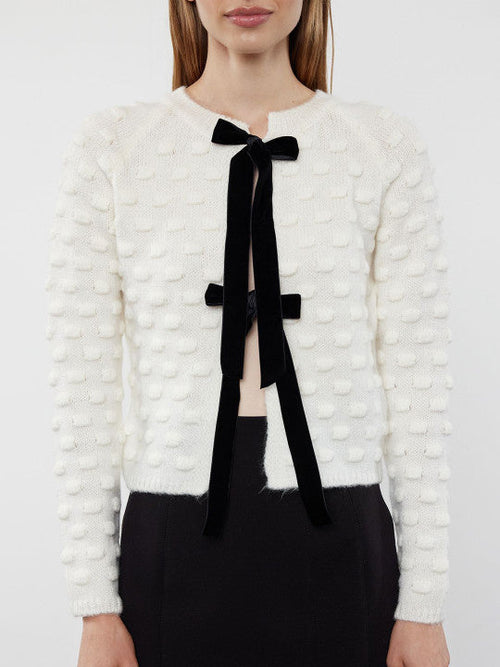 Byrd Black Bow White Short Cardigan