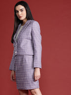 Lavender Checked Blazer & Skirt Set