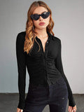 Ruched Shirt Style Top