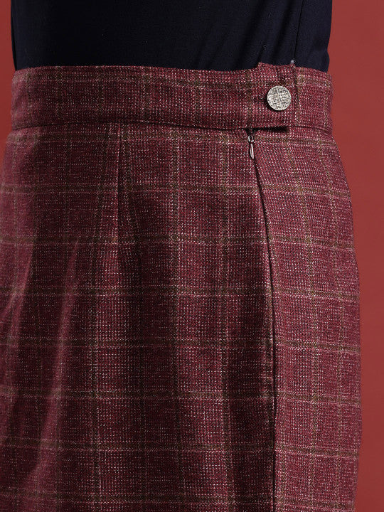 Checked Front-Open Blazer & Skirt Set
