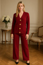 Golden Button Two-Piece Red Set
