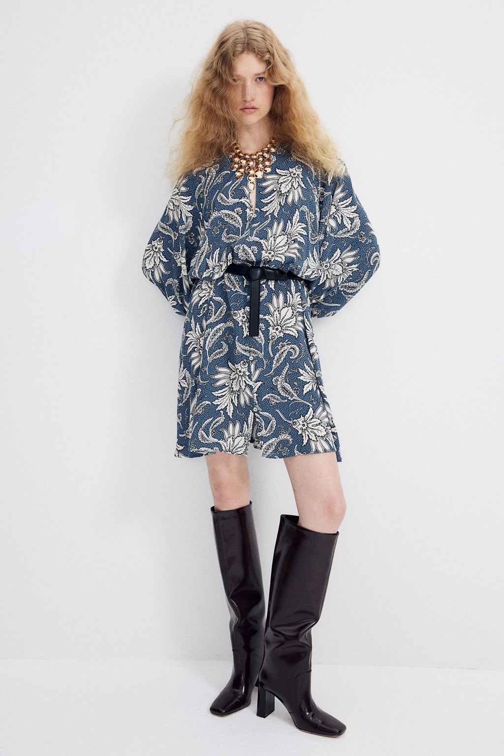 Long Sleeved Floral Printed Dress