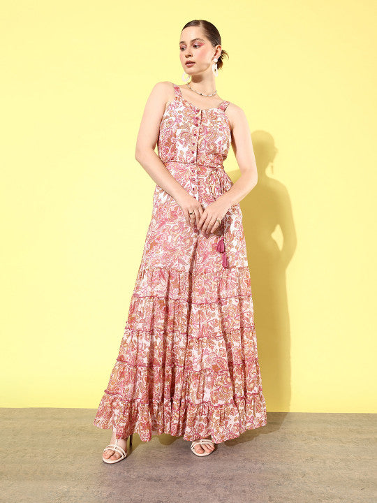 Printed Waist Tie-Ups Basic Jumpsuit