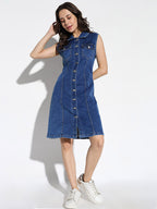 Sleeveless Denim Shirt Dress