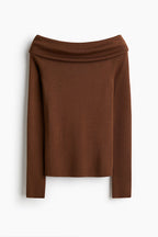 Cropped Rib-Knit Off-The-Shoulder Top