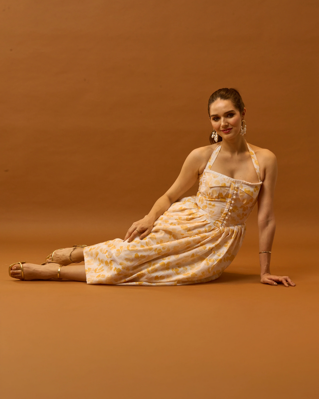 Moon Tie-Around Neck Strap Dress  In Yellow