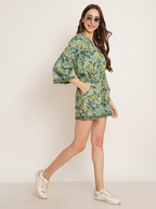 V-Neck Green Printed Jumpsuit