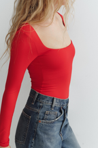 Hazel Square Neckline Bodysuit In Red