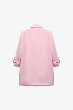 Pink Rolled-Up Sleeves Blazer