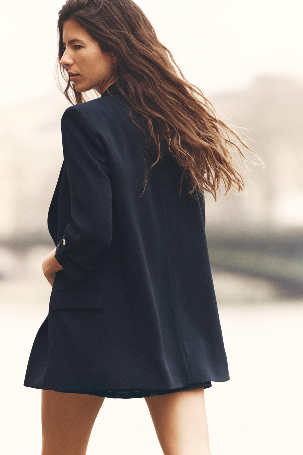 Navy Rolled-Up Sleeves Blazer