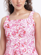 Pink Smocked Abstract Fit & Flare Dress