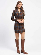 Plaid Pattern Belted Mini Blazer Dress With Belt