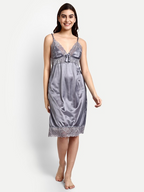 Grey Satin Nightdress With Long Robe
