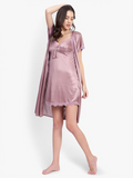 Queen Pink Satin Nightdress With Robe