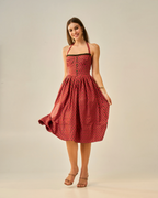 Moon Tie-Around Neck Strap Dress In Red