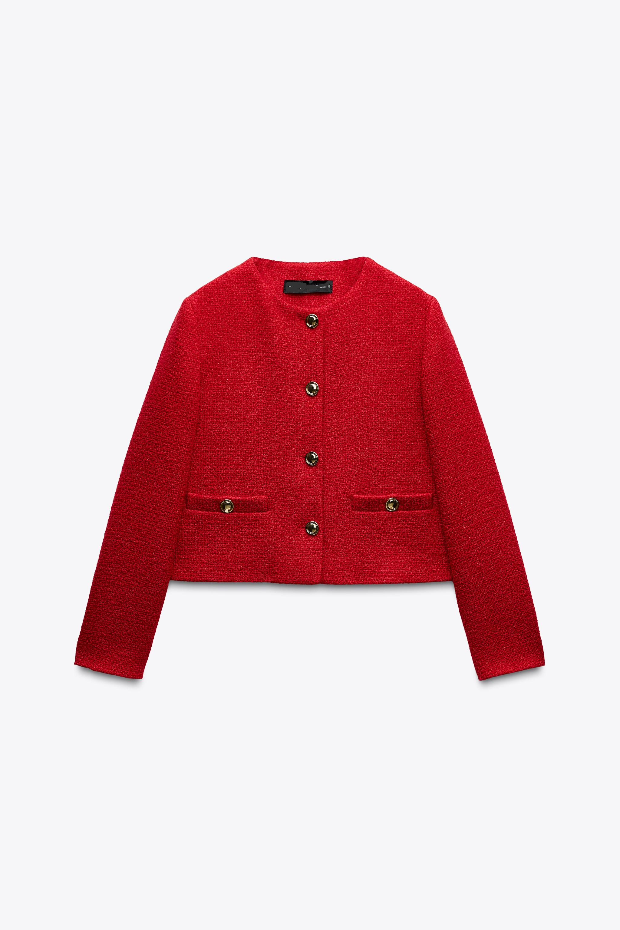 Textured Blazer With Golden Button Detail