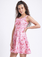Pink Smocked Abstract Fit & Flare Dress