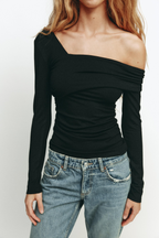 Quinlan Asymmetric Neckline Top In Black
