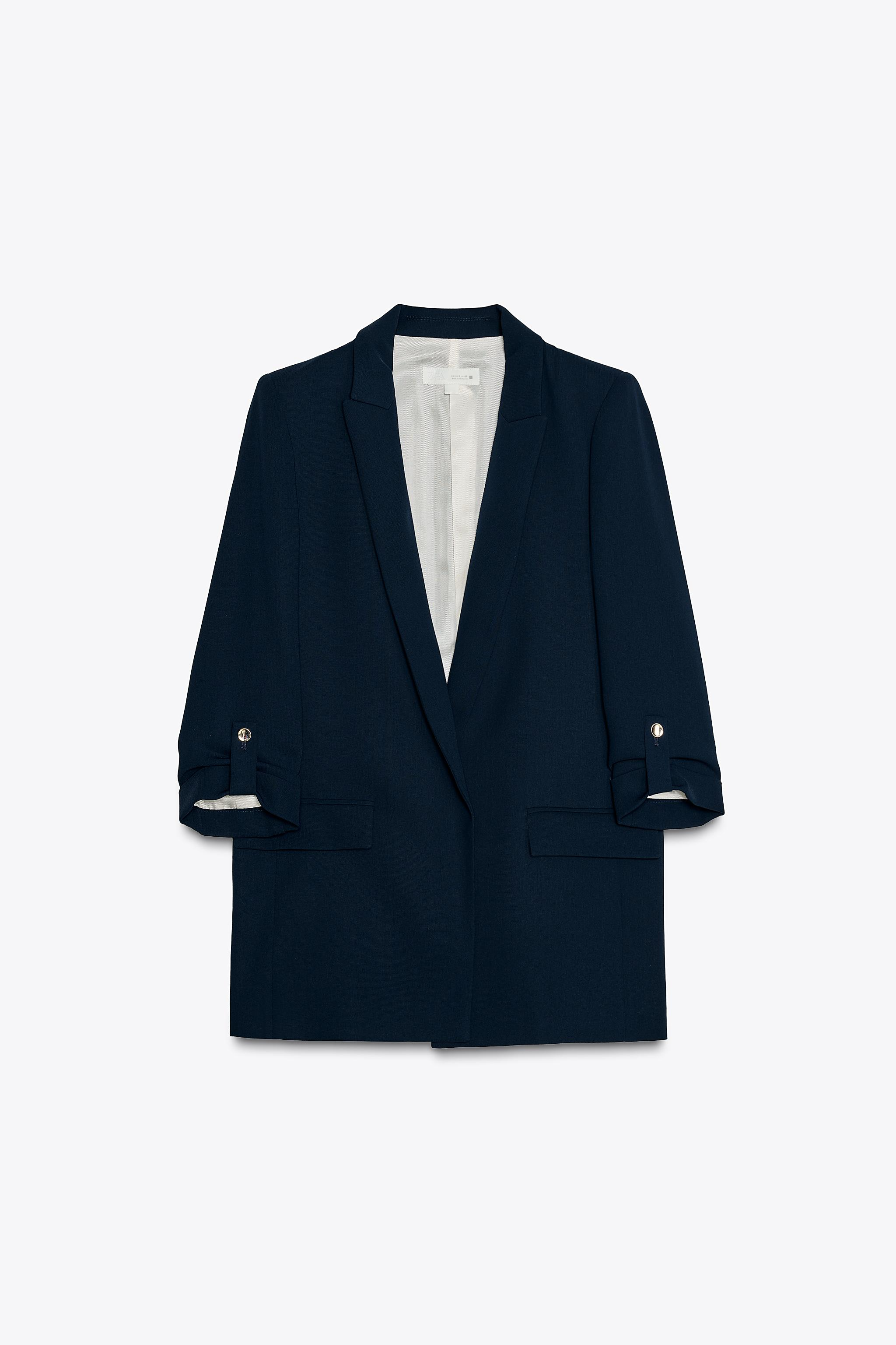 Navy Rolled-Up Sleeves Blazer