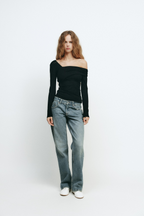 Quinlan Asymmetric Neckline Top In Black