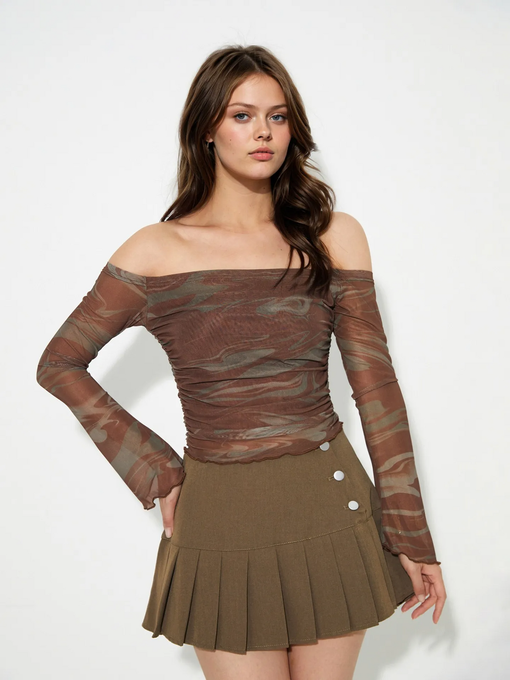 Mackenzie Olive Pleated Skirt