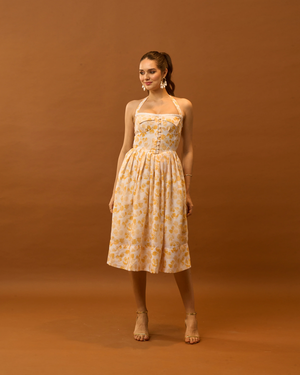 Moon Tie-Around Neck Strap Dress  In Yellow
