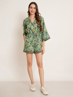 V-Neck Green Printed Jumpsuit