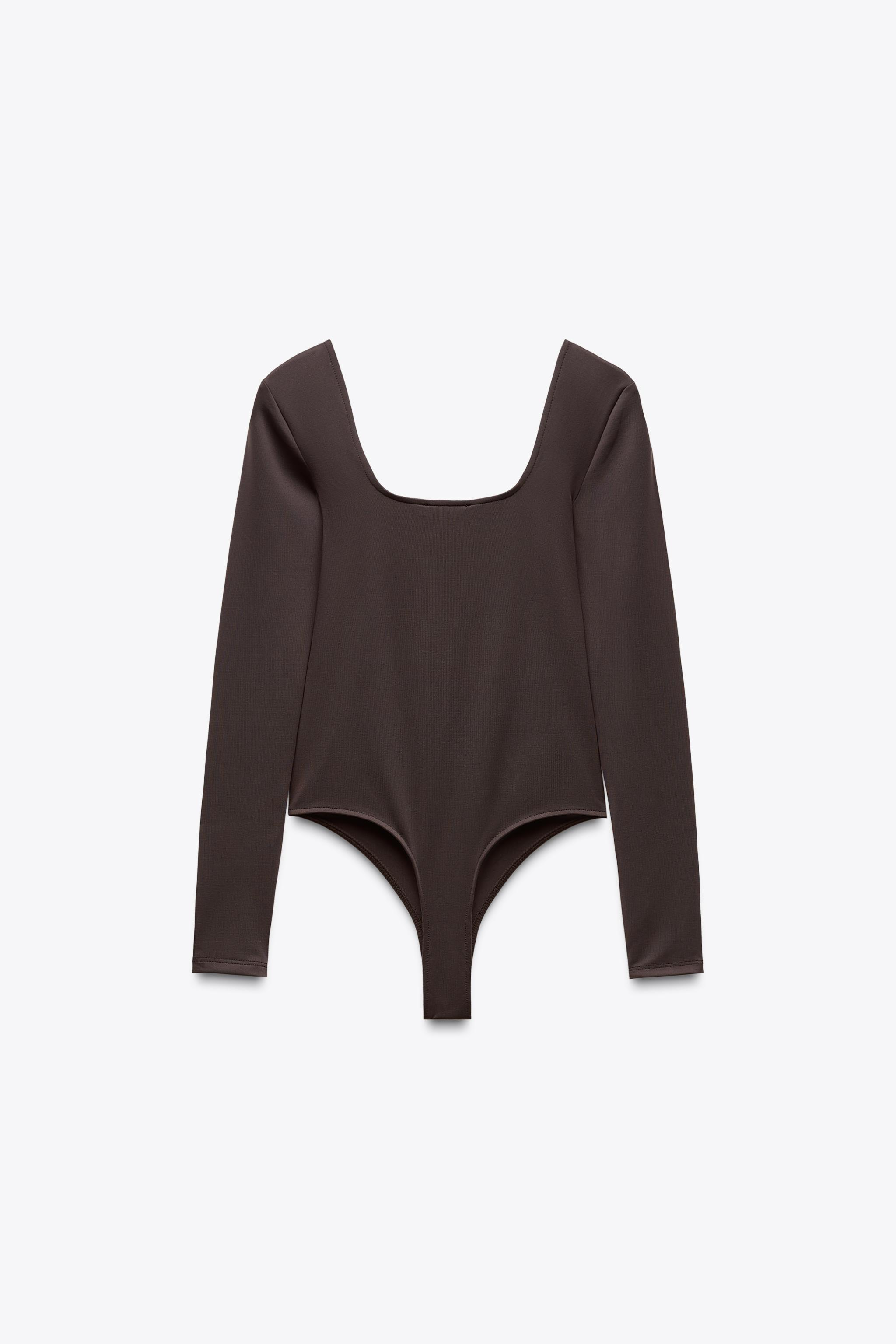 Hazel Square Neckline Bodysuit In Brown