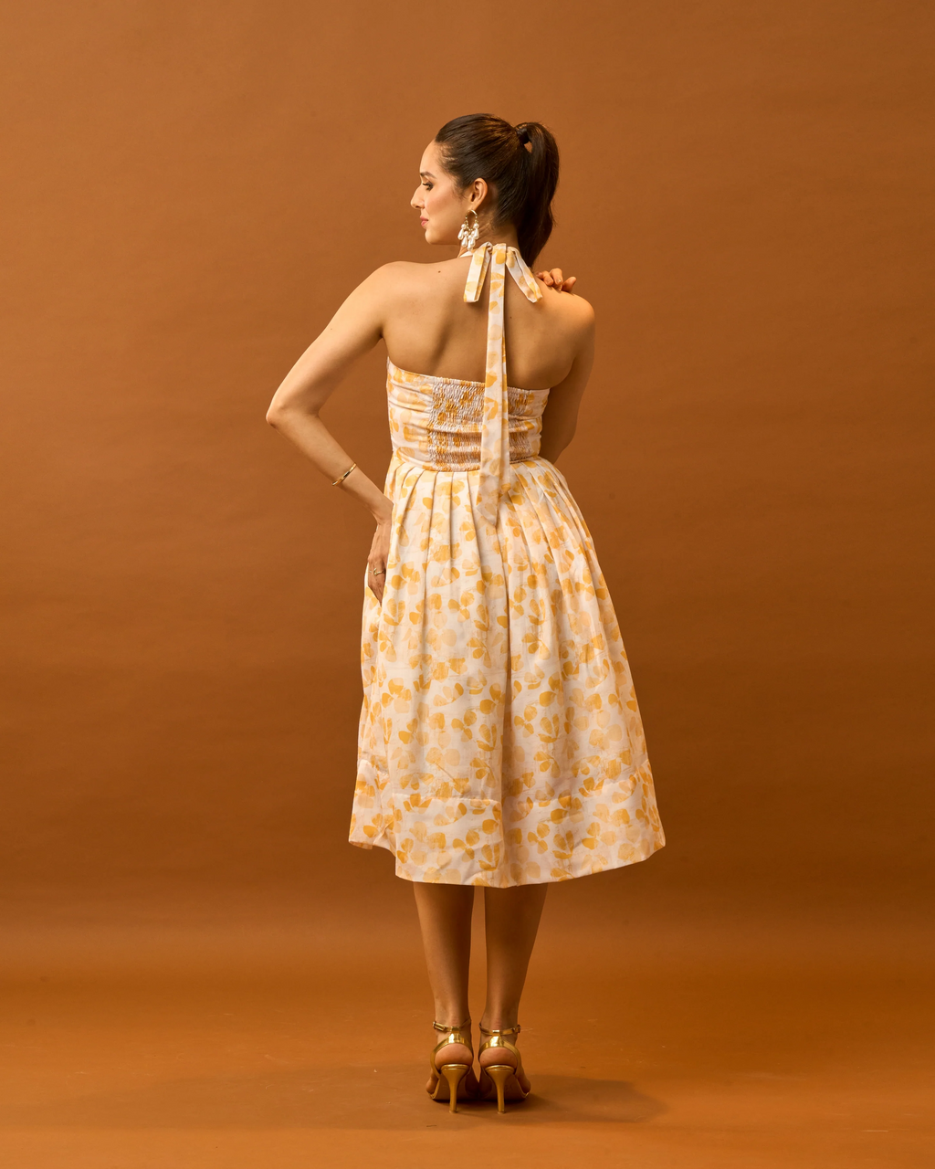 Moon Tie-Around Neck Strap Dress  In Yellow