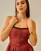 Moon Tie-Around Neck Strap Dress In Red