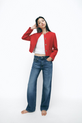 Textured Blazer With Golden Button Detail