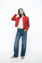 Textured Blazer With Golden Button Detail