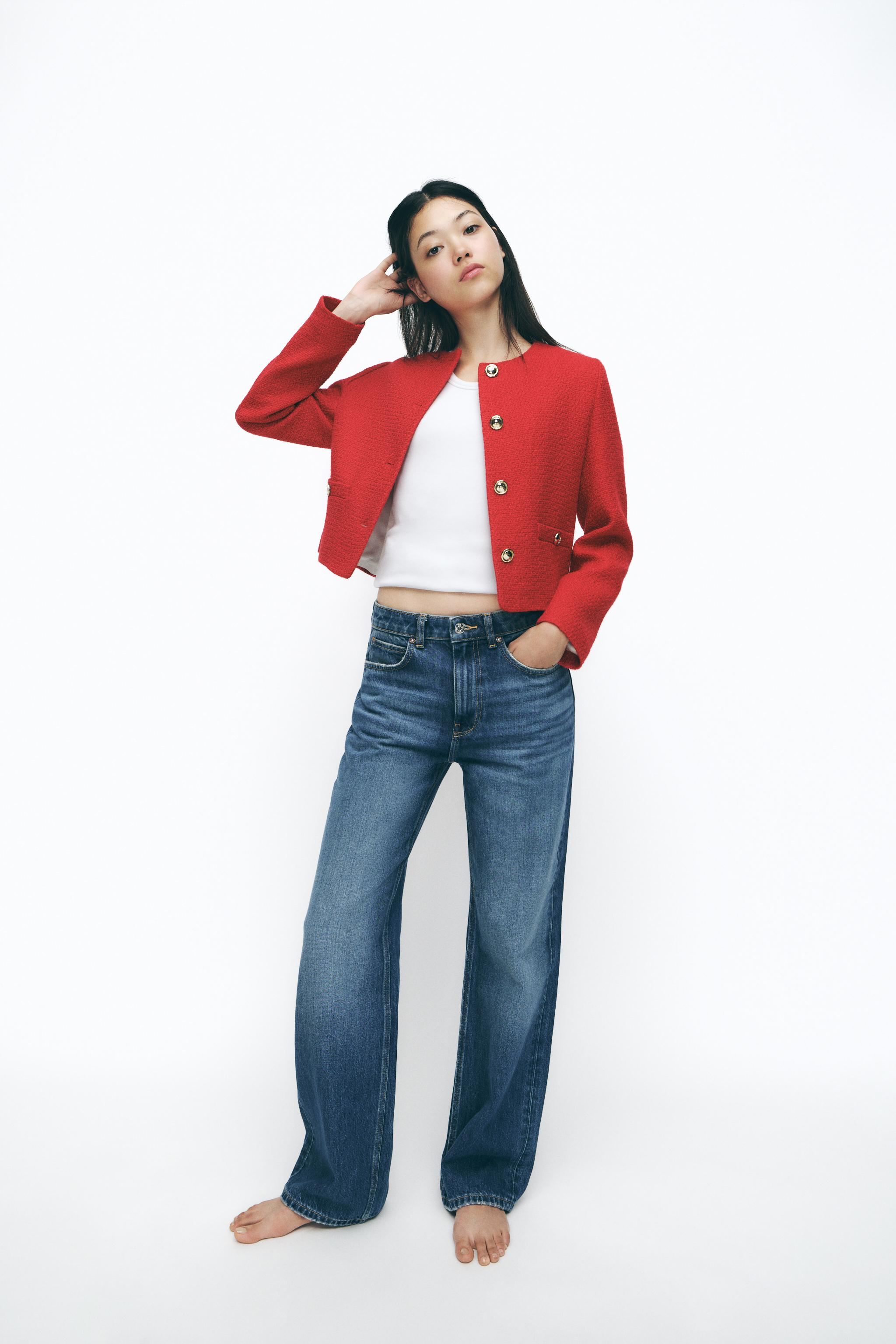 Textured Blazer With Golden Button Detail
