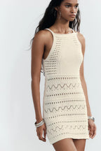 Halter Neck Crochet Mini Dress