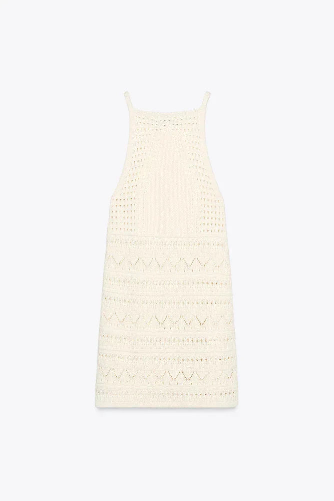Halter Neck Crochet Mini Dress