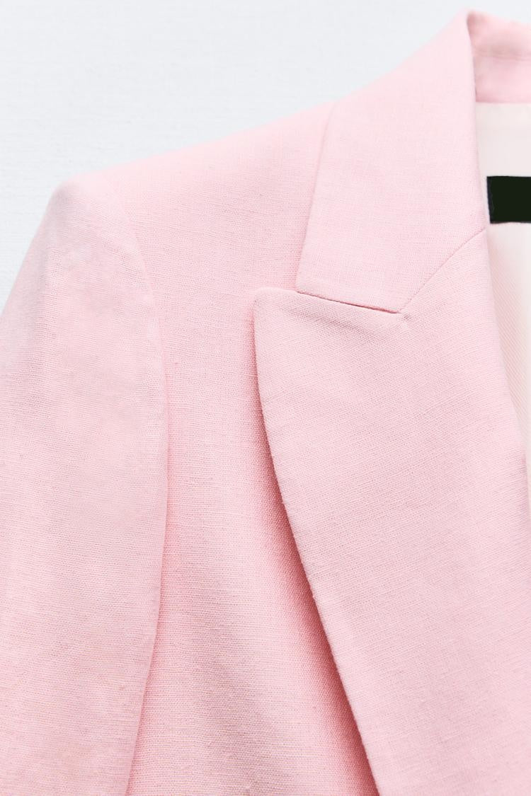 Pink Rolled-Up Sleeves Blazer