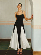 Monochrome Paneled A-Line Gown